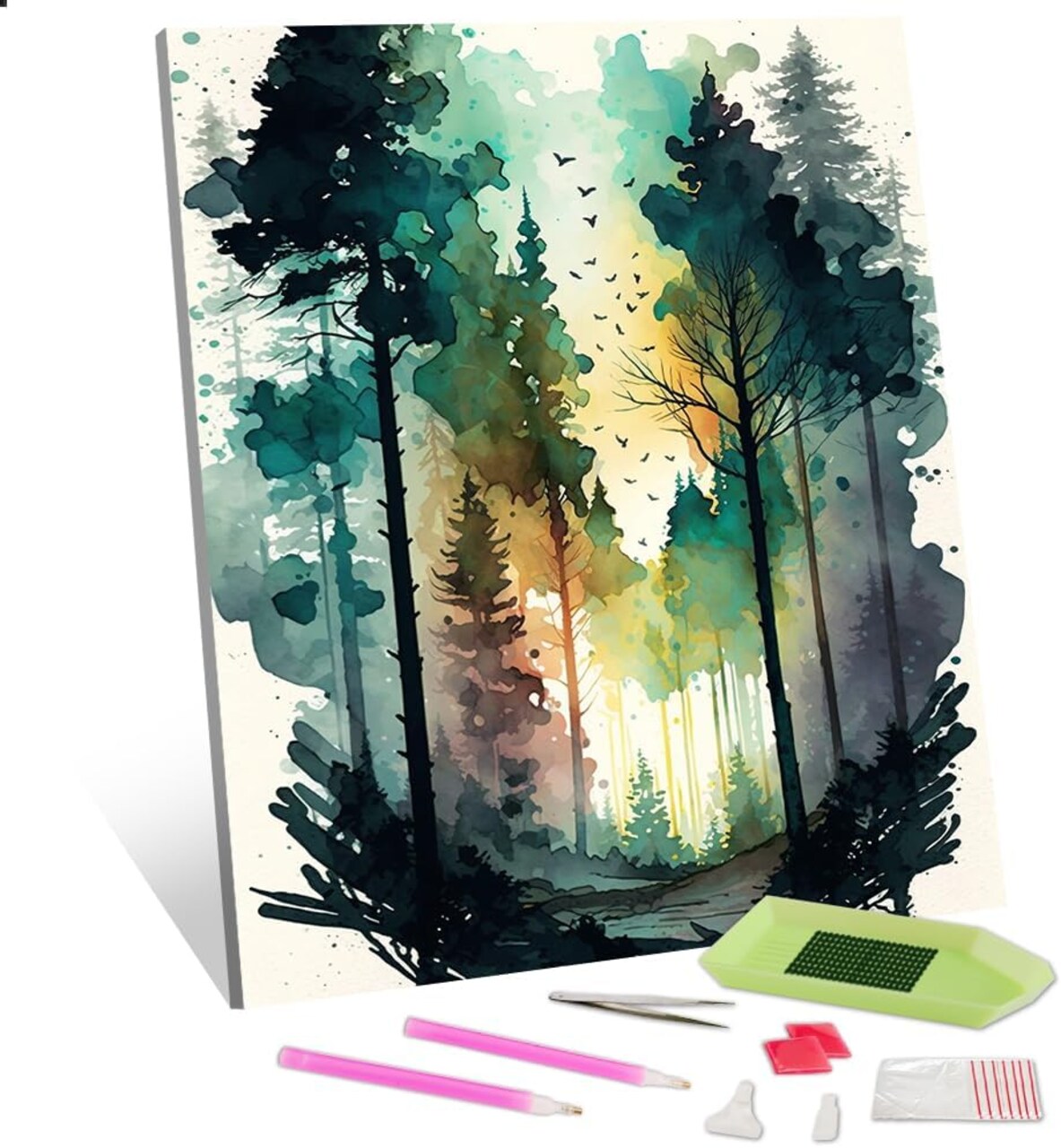 Diamond Art Kits for Adults, Watercolor Forest Diamond Art Kit Abstract Diamond Art Painting Natures Landscape Diamond Art Painting Full Drill Painting with Diamonds Kits, 12x16 Inches